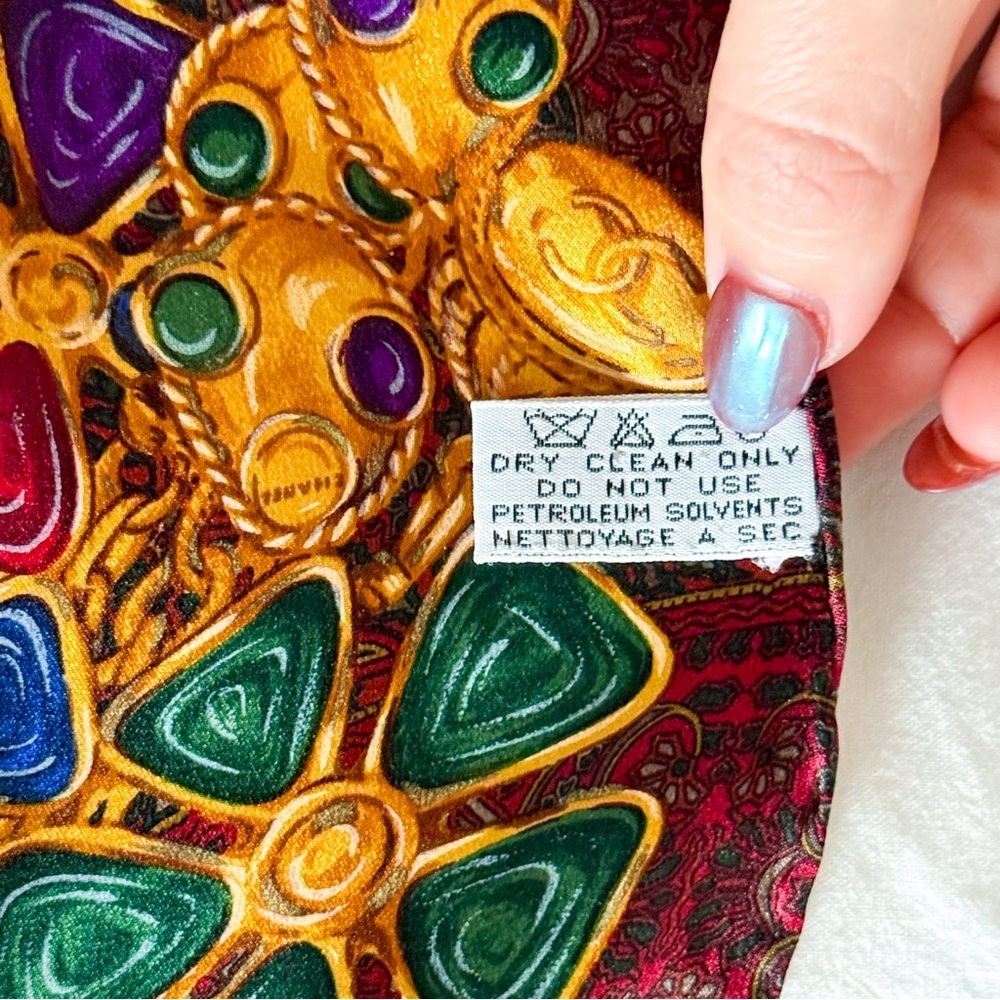 Chanel gripoix silk scarf rare paisley jewel chain multicolor authentic vintage - Picture 6 of 14